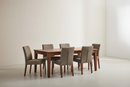 Conjunto Mesa com 6 Cadeiras em madeira nogueira com assentos estofados - Lumora Casa